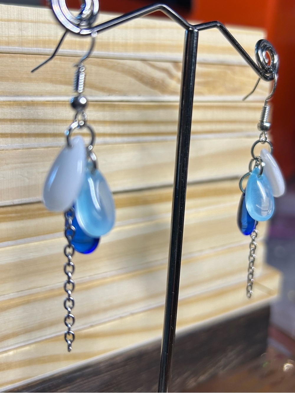 3/$25 Dainty Blue & White Glass Teardrop Dangle Earrings - Picture 7 of 7